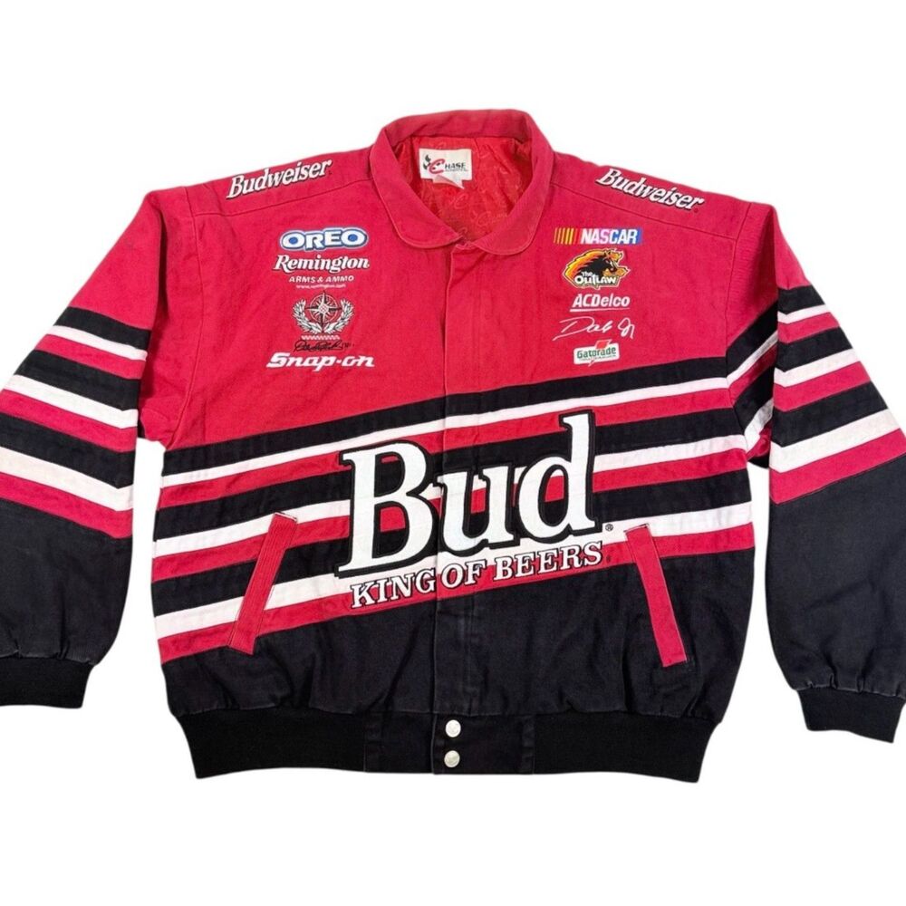 Chase Authentics Large Vintage Nascar Budweiser Racing Jacket Red Black White